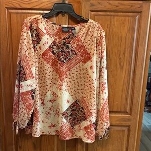 Sonoma sheer Blouse in Red and Cream size 2X
